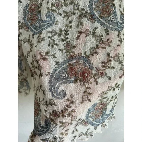 Ralph Lauren Denim & Supply Sheer Lace Crochet Henley Top L Paisley Dainty - Picture 6 of 8